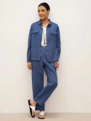100% Linen Flap-Patch Buttoned Closure Shirt Jacket JANE - Glamourous Grace