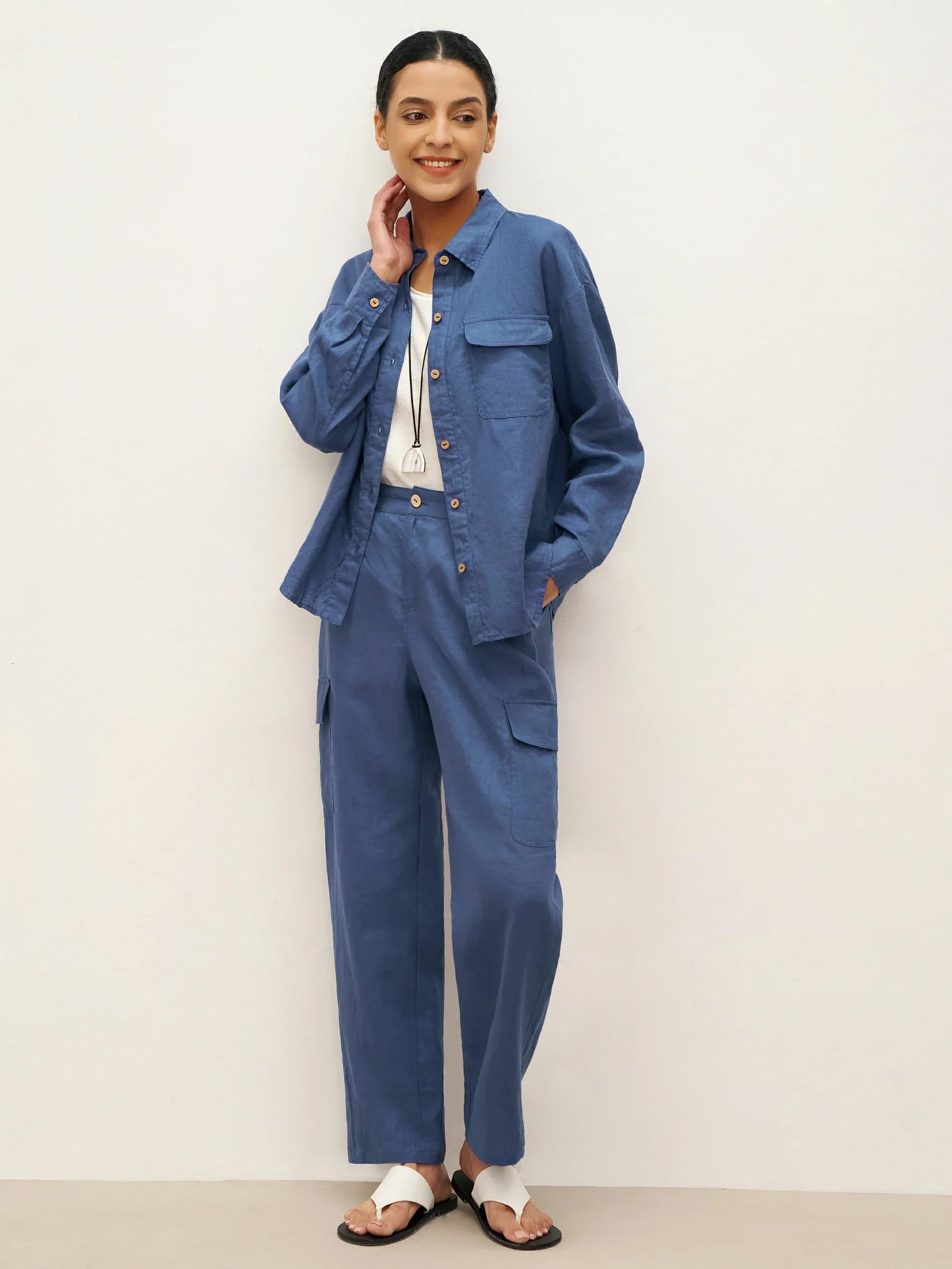 100% Linen Flap-Patch Buttoned Closure Shirt Jacket JANE - Glamourous Grace
