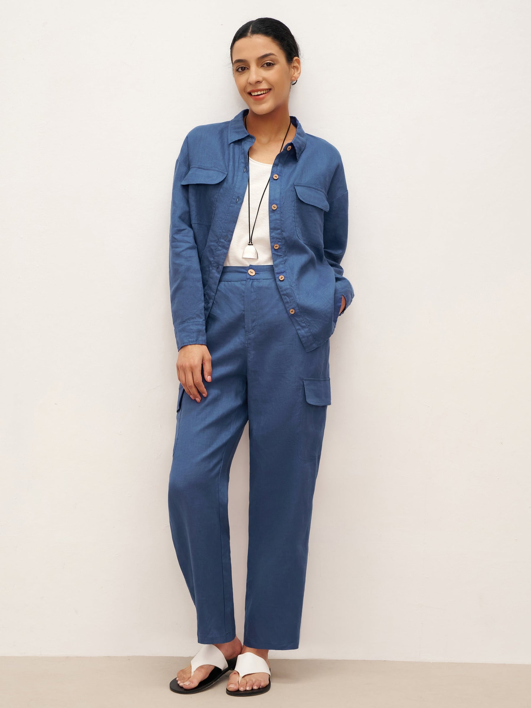 100% Linen Cargo Tapered Trousers with Patch Pockets JESSE - Glamourous Grace