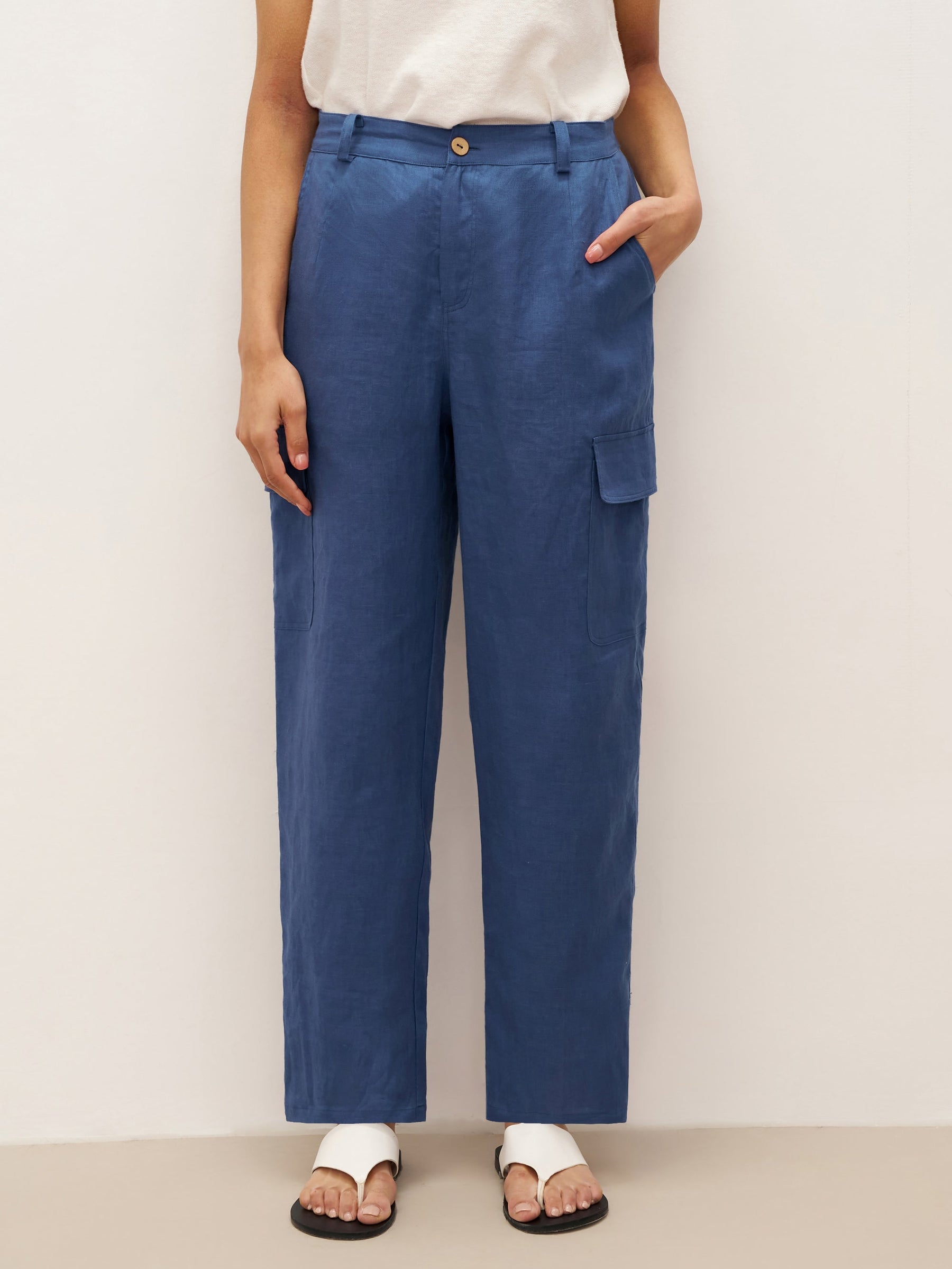 100% Linen Cargo Tapered Trousers with Patch Pockets JESSE - Glamourous Grace