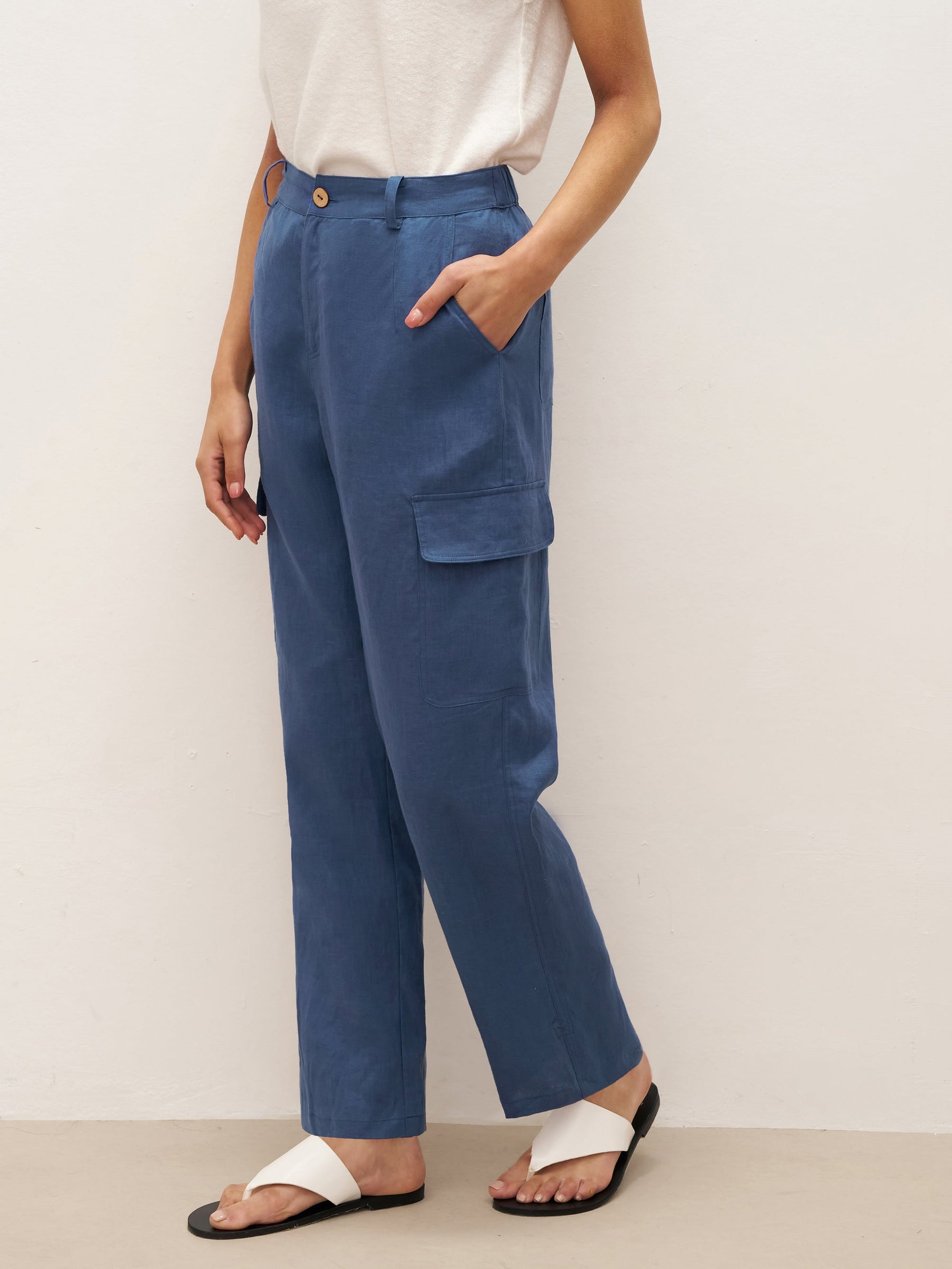 100% Linen Cargo Tapered Trousers with Patch Pockets JESSE - Glamourous Grace
