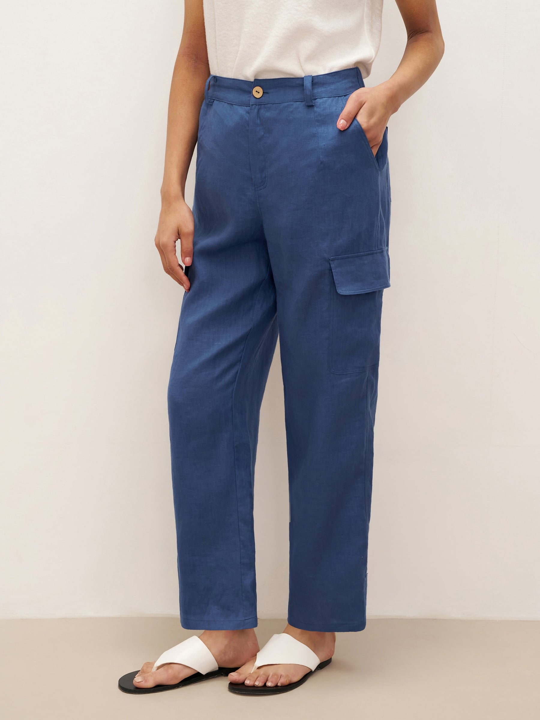 100% Linen Cargo Tapered Trousers with Patch Pockets JESSE - Glamourous Grace