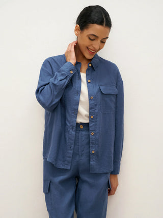 100% Linen Flap-Patch Buttoned Closure Shirt Jacket JANE - Glamourous Grace