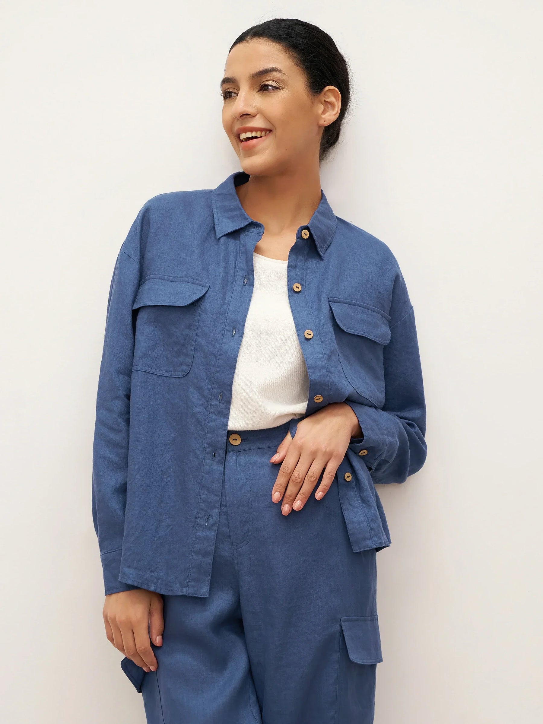 100% Linen Flap-Patch Buttoned Closure Shirt Jacket JANE - Glamourous Grace