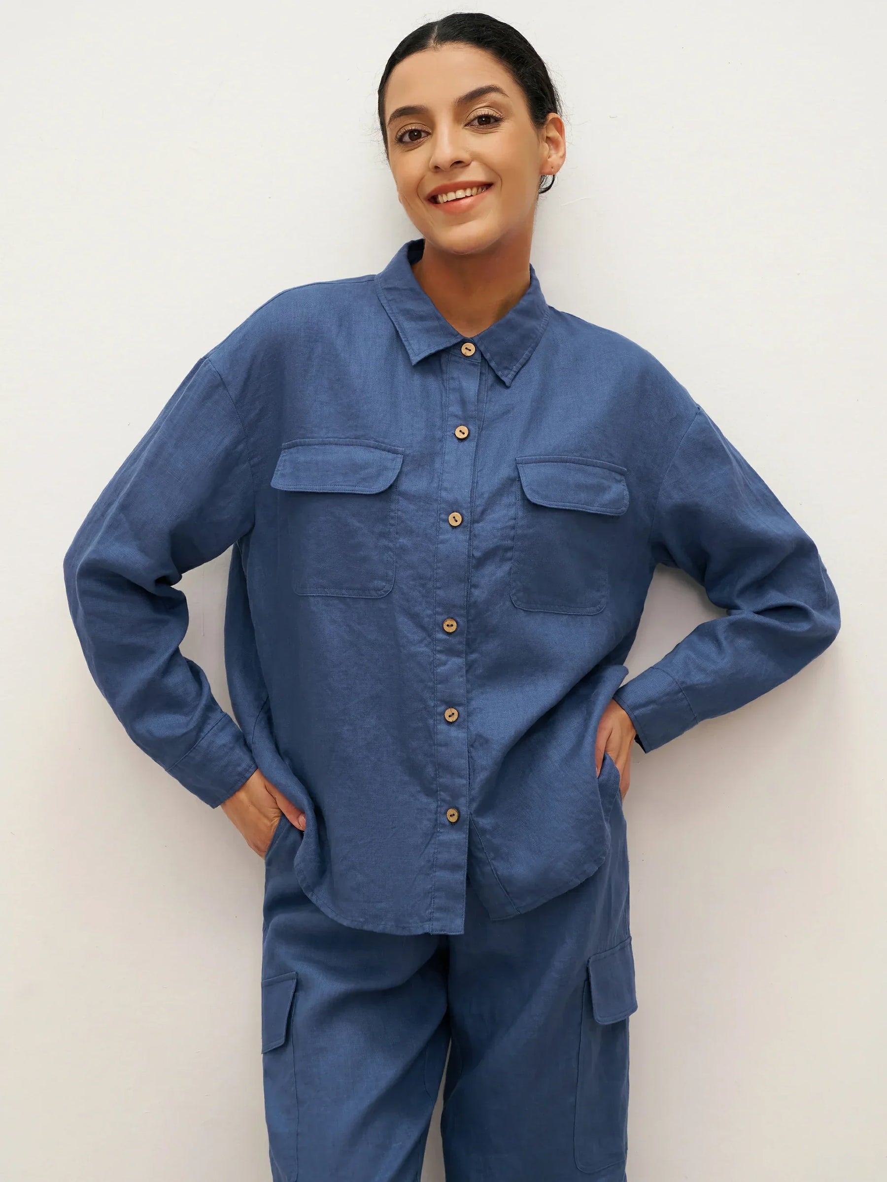 100% Linen Flap-Patch Buttoned Closure Shirt Jacket JANE - Glamourous Grace