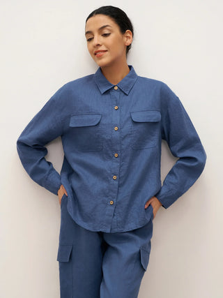 100% Linen Flap-Patch Buttoned Closure Shirt Jacket JANE - Glamourous Grace
