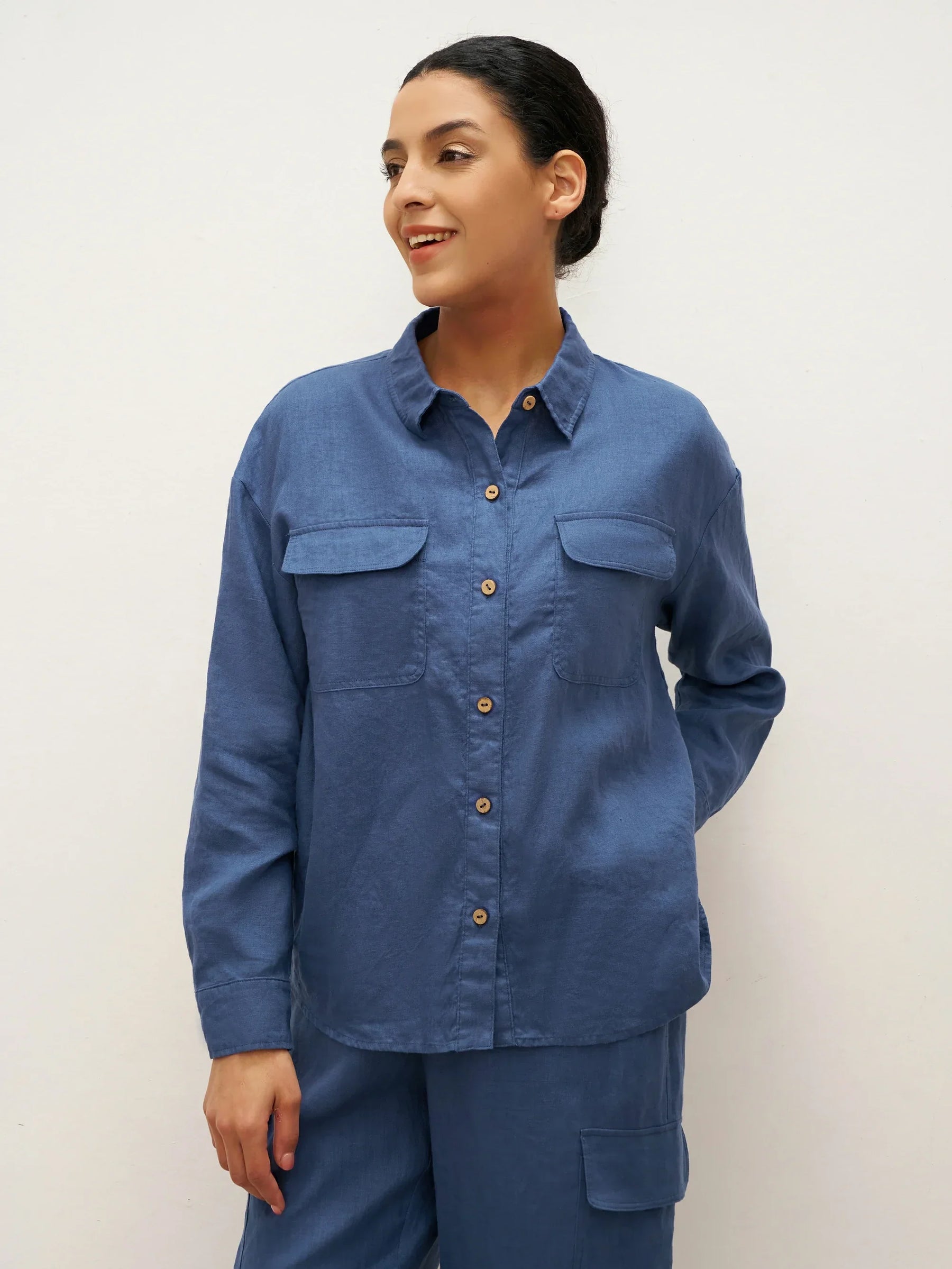100% Linen Flap-Patch Buttoned Closure Shirt Jacket JANE - Glamourous Grace