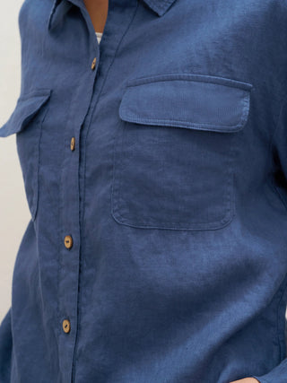 100% Linen Flap-Patch Buttoned Closure Shirt Jacket JANE - Glamourous Grace