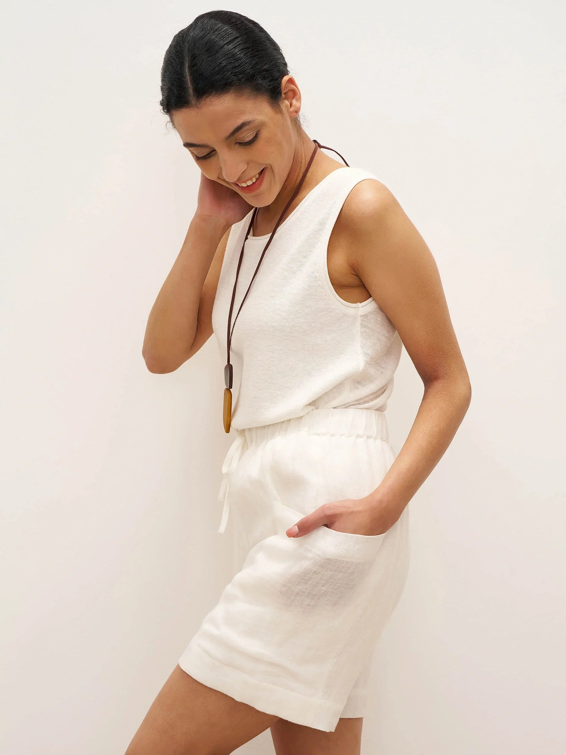 100% Linen Elastic Waist Drawstring Shorts with Pockets DELILAH - Glamourous Grace