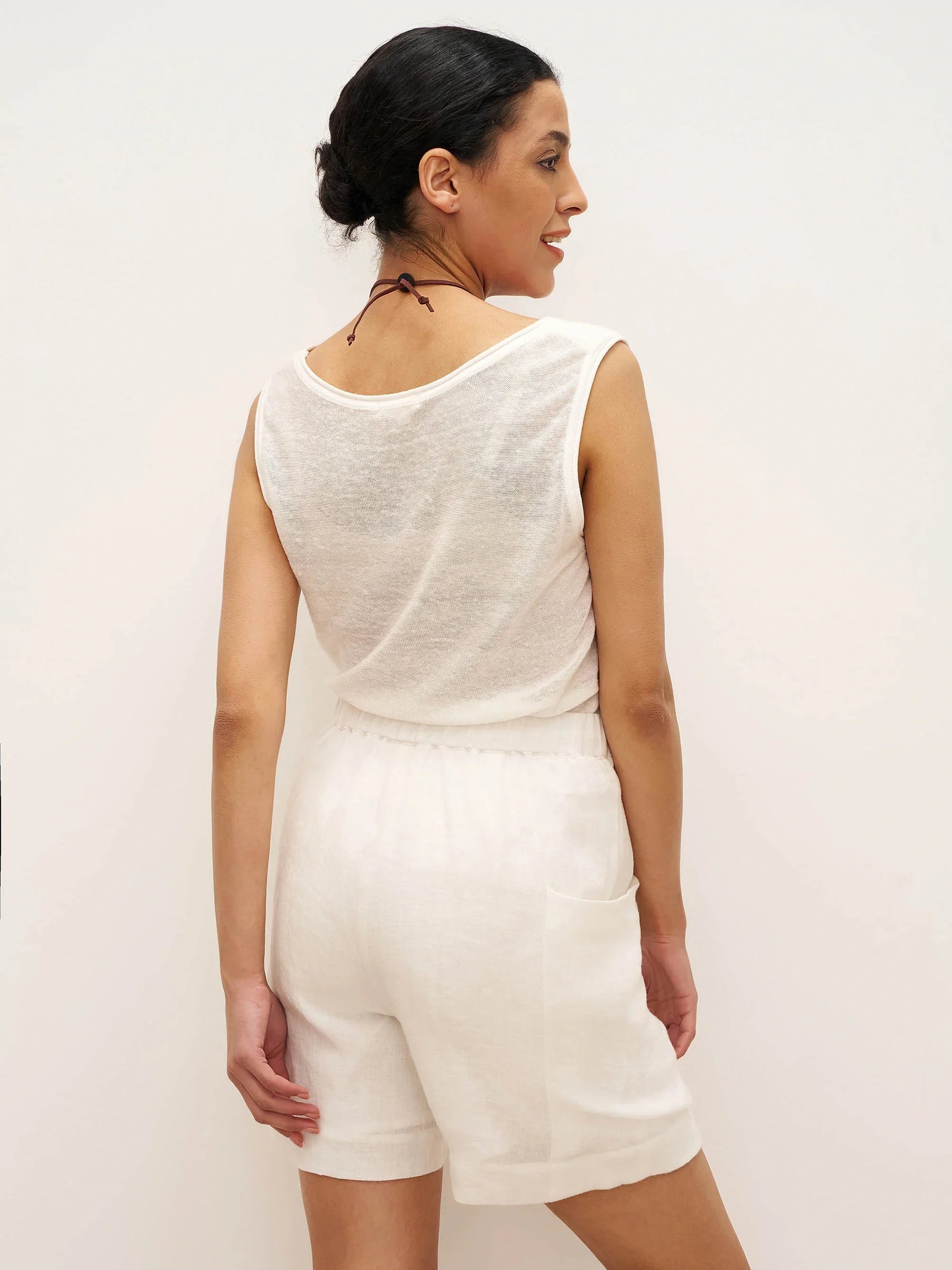 100% Linen Elastic Waist Drawstring Shorts with Pockets DELILAH - Glamourous Grace