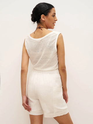 100% Linen Elastic Waist Drawstring Shorts with Pockets DELILAH