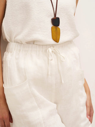 100% Linen Elastic Waist Drawstring Shorts with Pockets DELILAH