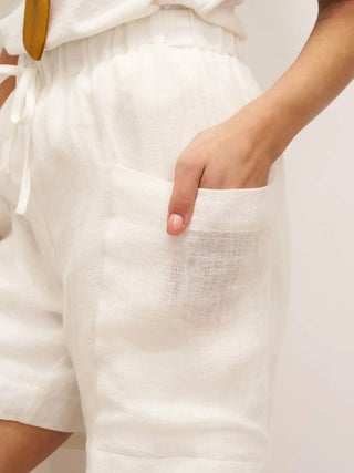 100% Linen Elastic Waist Drawstring Shorts with Pockets DELILAH