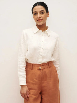 100% Linen Button-Front Shirt with Extended Hem JOVAN