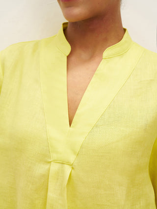 LINTICO Joanna 100% linen dress shirt top in natural beige with a classic collar and button-down front, displayed on a white background.
