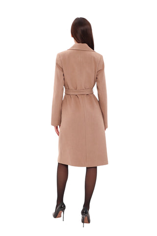 Geneva Classic Wraparound Wool Blend Overcoat in Camel