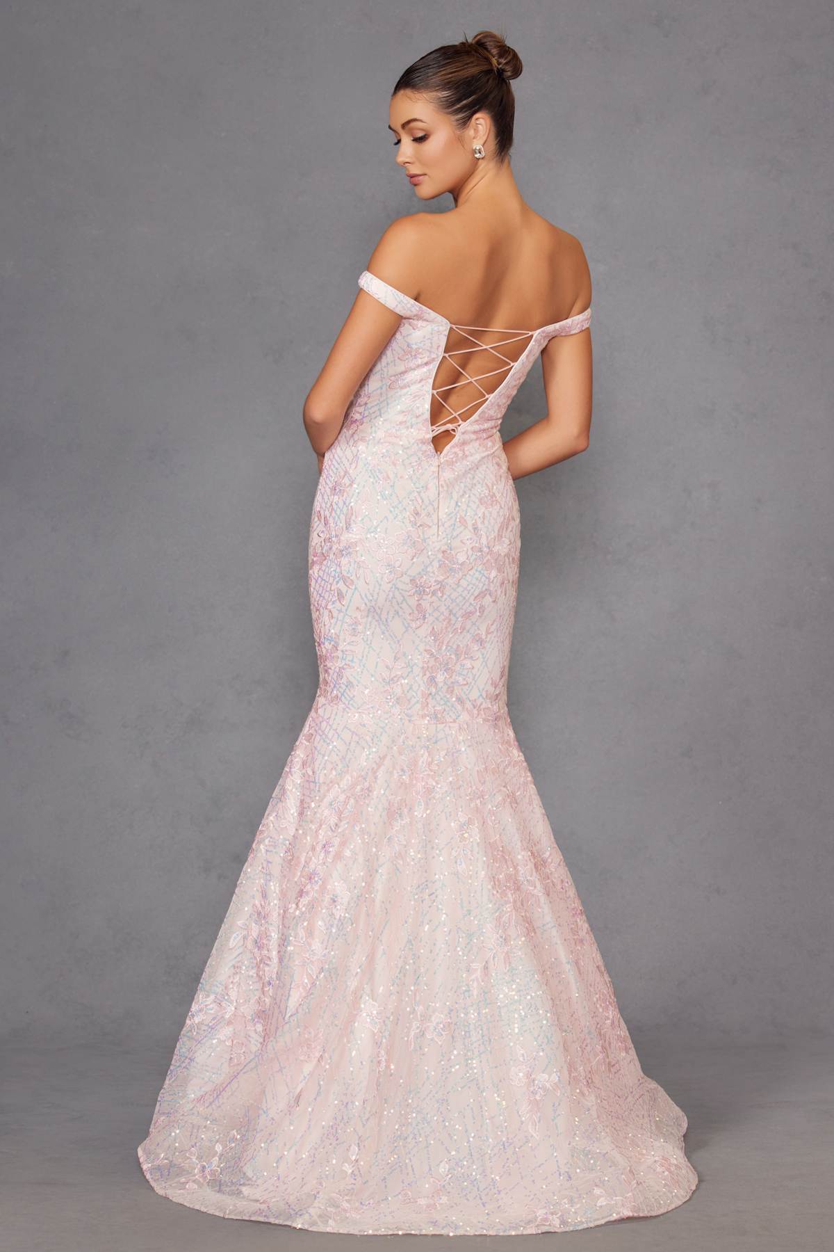 Juliet 2412 Mermaid Gown Plunging Deep V Illusion Neckline Off the Shoulder