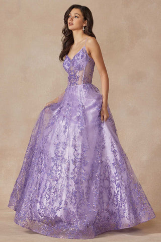 Juliet 2414 Floor Length A-Line Glitter Lace Tulle Ball Gown