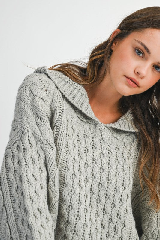 Lauren Grey Cable Knit Hoodie Sweater - Glamourous Grace