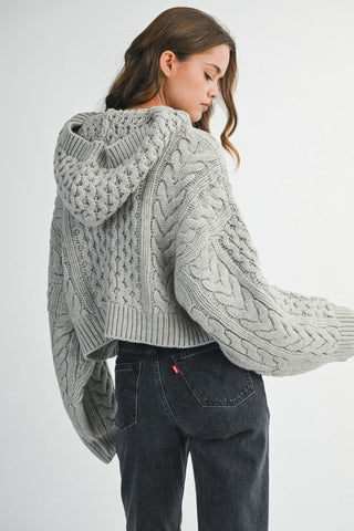 Lauren Grey Cable Knit Hoodie Sweater - Glamourous Grace