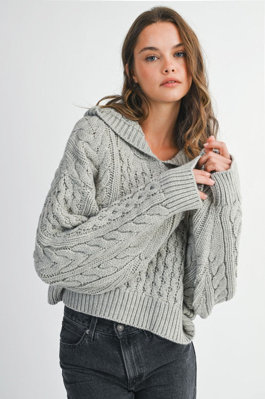 Lauren Grey Cable Knit Hoodie Sweater - Glamourous Grace