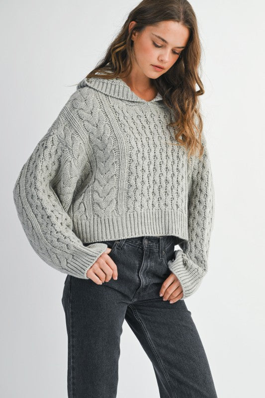 Lauren Grey Cable Knit Hoodie Sweater - Glamourous Grace