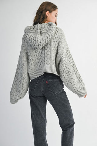 Lauren Grey Cable Knit Hoodie Sweater - Glamourous Grace