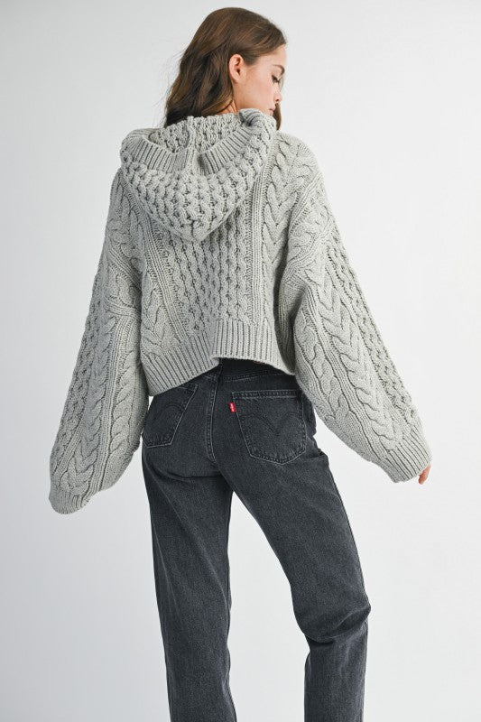 Lauren Grey Cable Knit Hoodie Sweater - Glamourous Grace