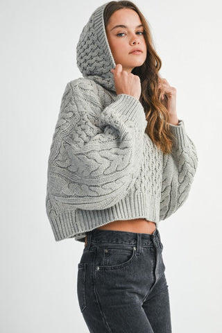 Lauren Grey Cable Knit Hoodie Sweater - Glamourous Grace