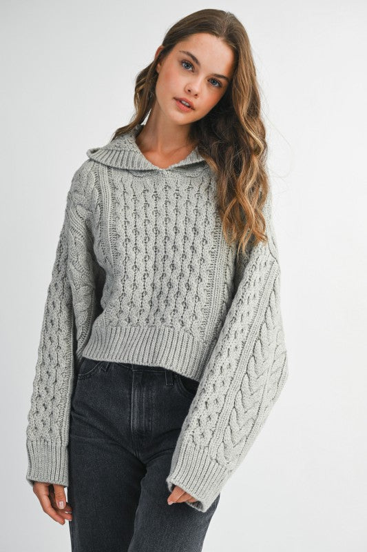 Lauren Grey Cable Knit Hoodie Sweater - Glamourous Grace