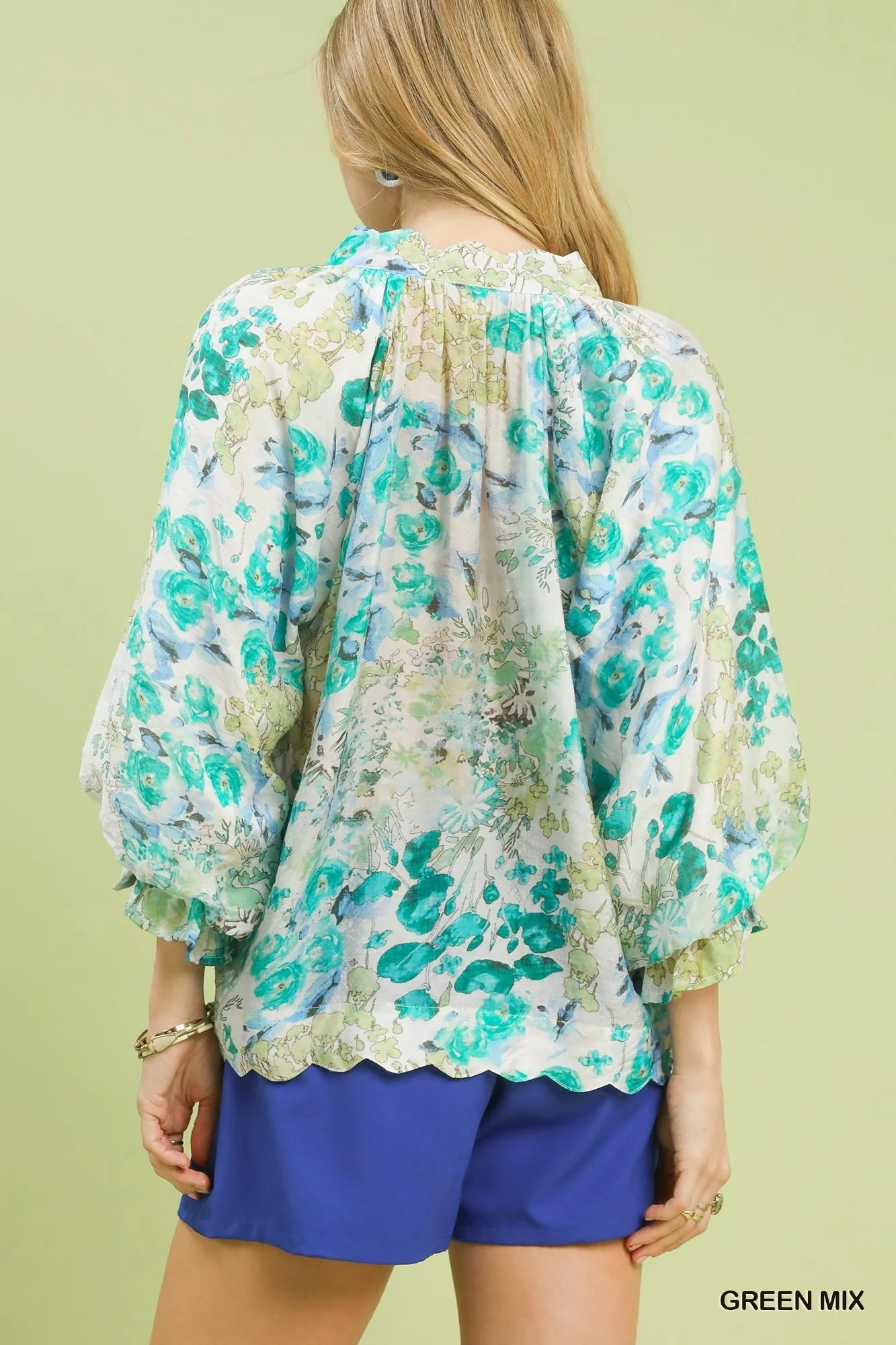 Umgee Watercolor Floral Blouse with Flounce Sleeve - Glamourous Grace