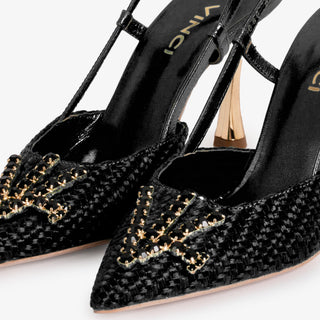 The Luna Black Leather Slingback Women Sandal - Glamourous Grace