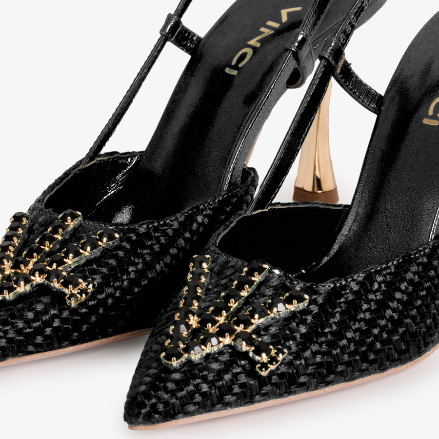 The Luna Black Leather Slingback Women Sandal - Glamourous Grace