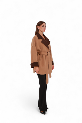 Sandro Cashmere Blend Overcoat in Camel