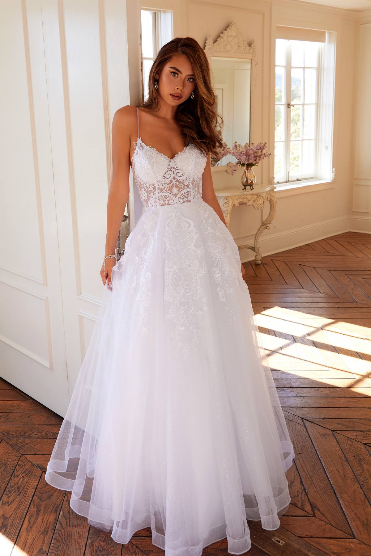 Juliet JT2482SW Floor Length A-Line Lace/Tulle Wedding Ball Gown - Glamourous Grace