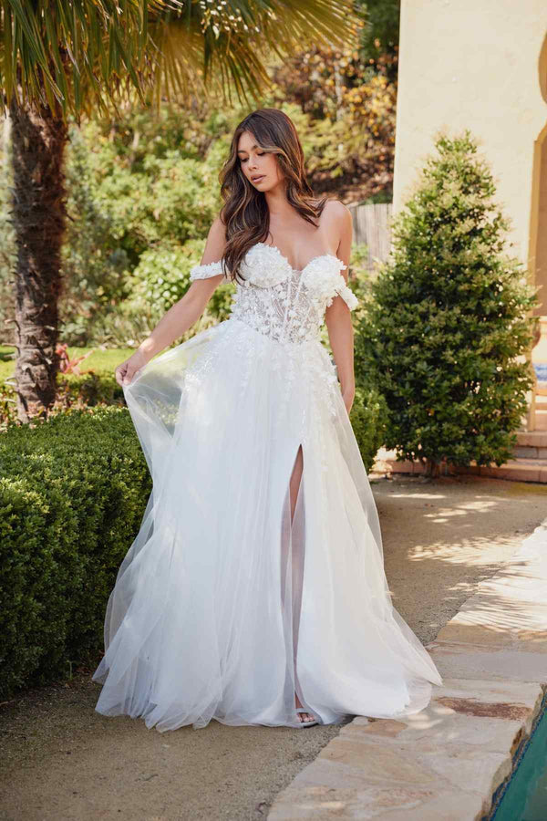 Juliet JT2483KW Dress Off Shoulder 3D Floral Ball Gown - Glamourous Grace
