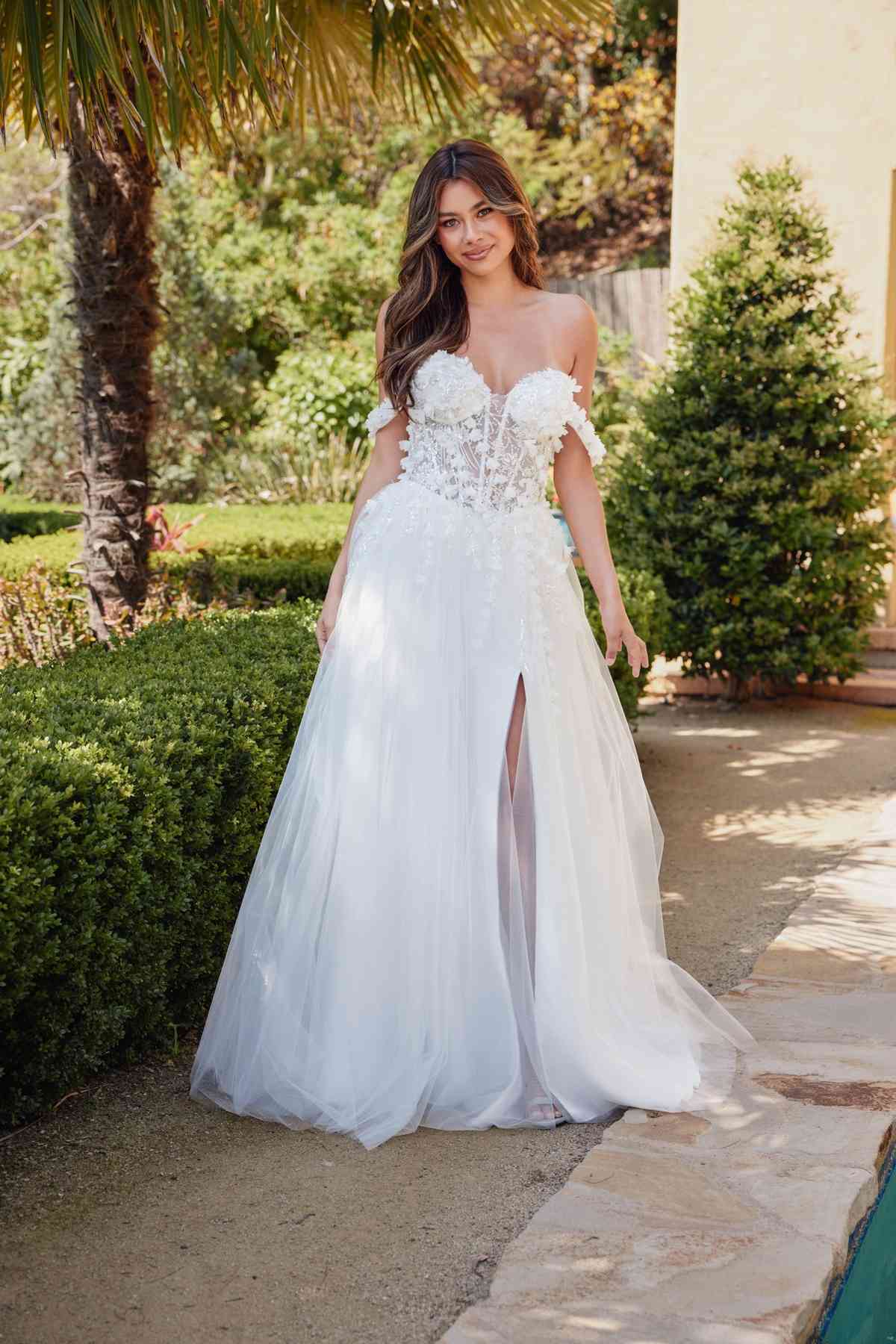 Juliet JT2483KW Dress Off Shoulder 3D Floral Ball Gown - Glamourous Grace