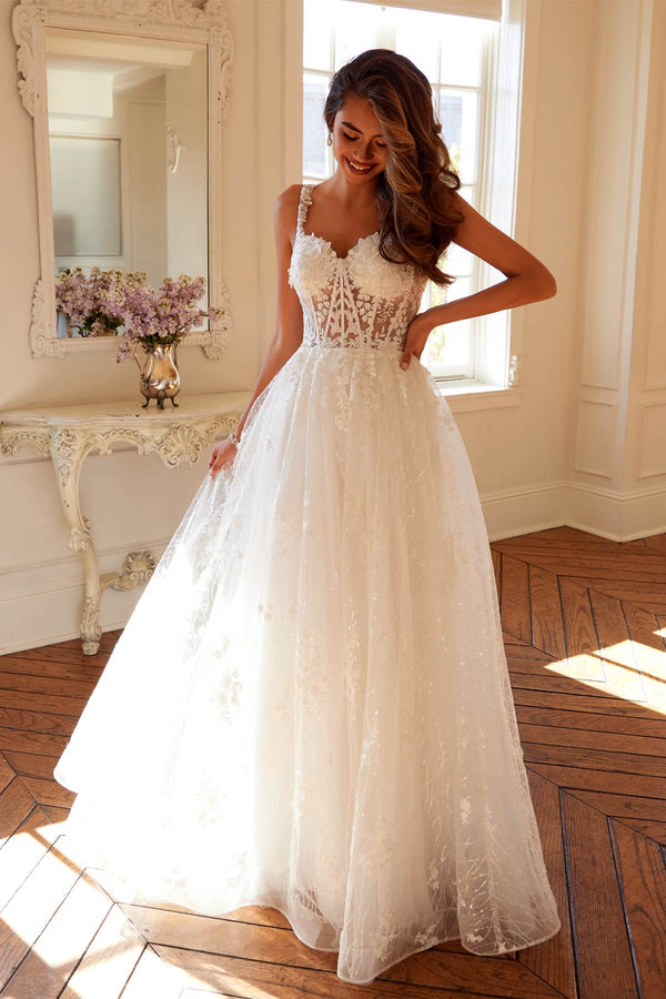 Juliet JT2495AW Long A-Line Floral Lace Bridal Gown - Glamourous Grace