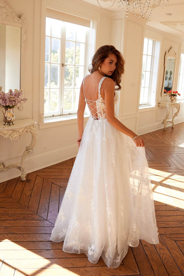 Juliet JT2495AW Long A-Line Floral Lace Bridal Gown - Glamourous Grace