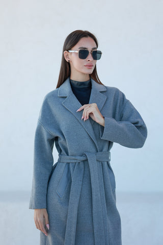 Logan Leather Trim Cashmere Blend Overcoat in Grey