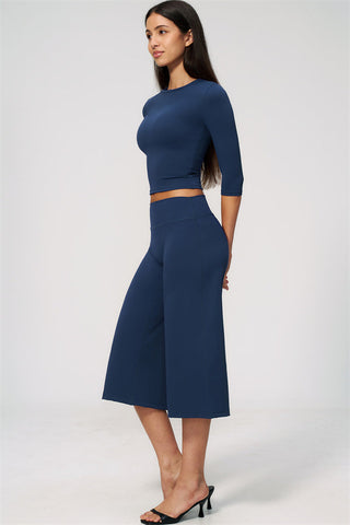 The Natalia Half-Sleeve Top Wide-Leg Crop 2-Piece Set