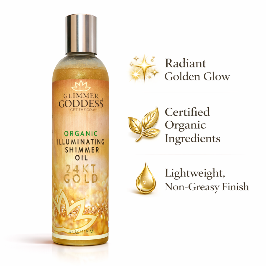 Organic Shimmer Body Oil for a Soft, Non-Greasy Body Glow - Glamourous Grace
