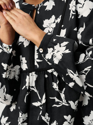 100% Linen Floral Printed Gathered Pullover Top AMIYA - Glamourous Grace