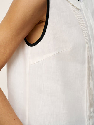 Linen-Lyocell Contrast Trim Pleated Sleeveless Top JUNIPER - Glamourous Grace