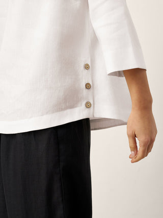 Linen-Lyocell V-Neck Button Detail Overtop ODETTE - Glamourous Grace