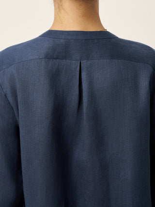 100% Linen Sculpted Accordion Pleat Crew Neck Shirt RANA - Glamourous Grace