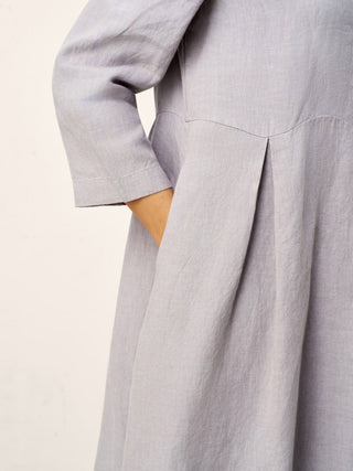 100% Linen Inverted Pleat Curved Seam Maxi Dress VALERIE