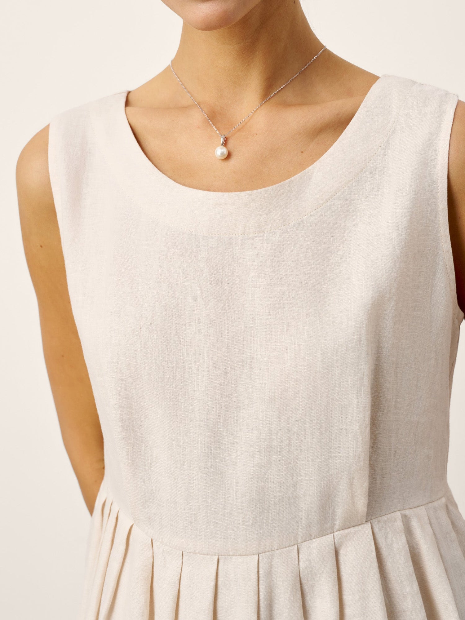 100% Linen Sleeveless Crew Neck Waist Pleated Maxi Dress SELENE - Glamourous Grace