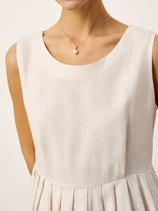 100% Linen Sleeveless Crew Neck Waist Pleated Maxi Dress SELENE - Glamourous Grace