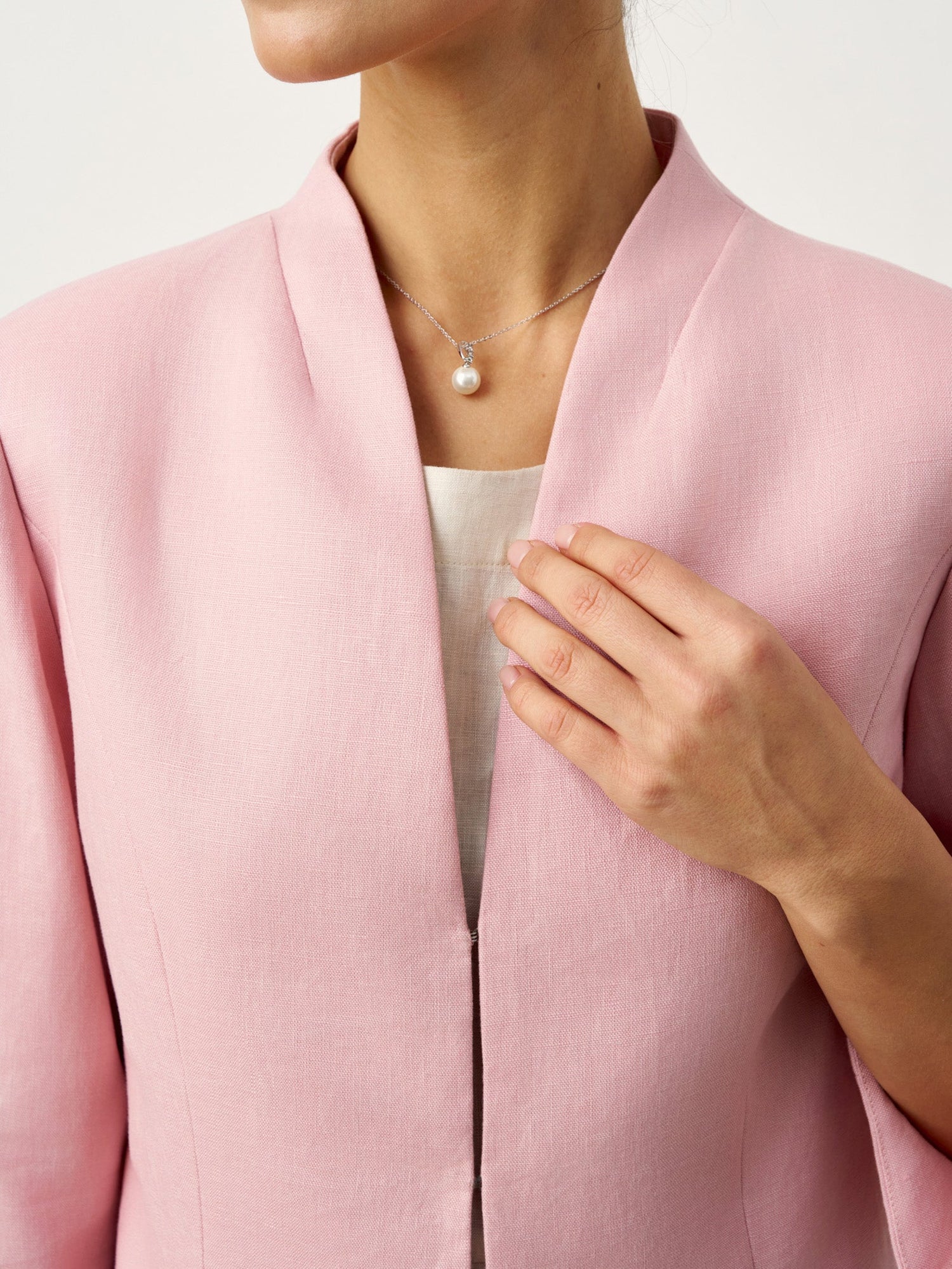 100% Linen Bow Cuff Stand Collar Jacket FINOLA - Glamourous Grace